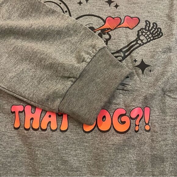 “Can I Pet That Dog?” Lightweight Gray Sweatshirt Skeleton Dog Lover M, L, XL - Picture 7 of 10